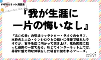 numan用語集「我が生涯に一片の悔いなし」